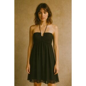 Y2K JS Boutique Womens Babydoll Dress Size 2 Black Beaded Chiffon Fairy Grunge